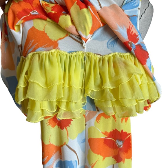 Vintage 60s 70s Miss Stevens Mod Floral Nylon Nightgown Loungewear Dress - Picture 3 of 11